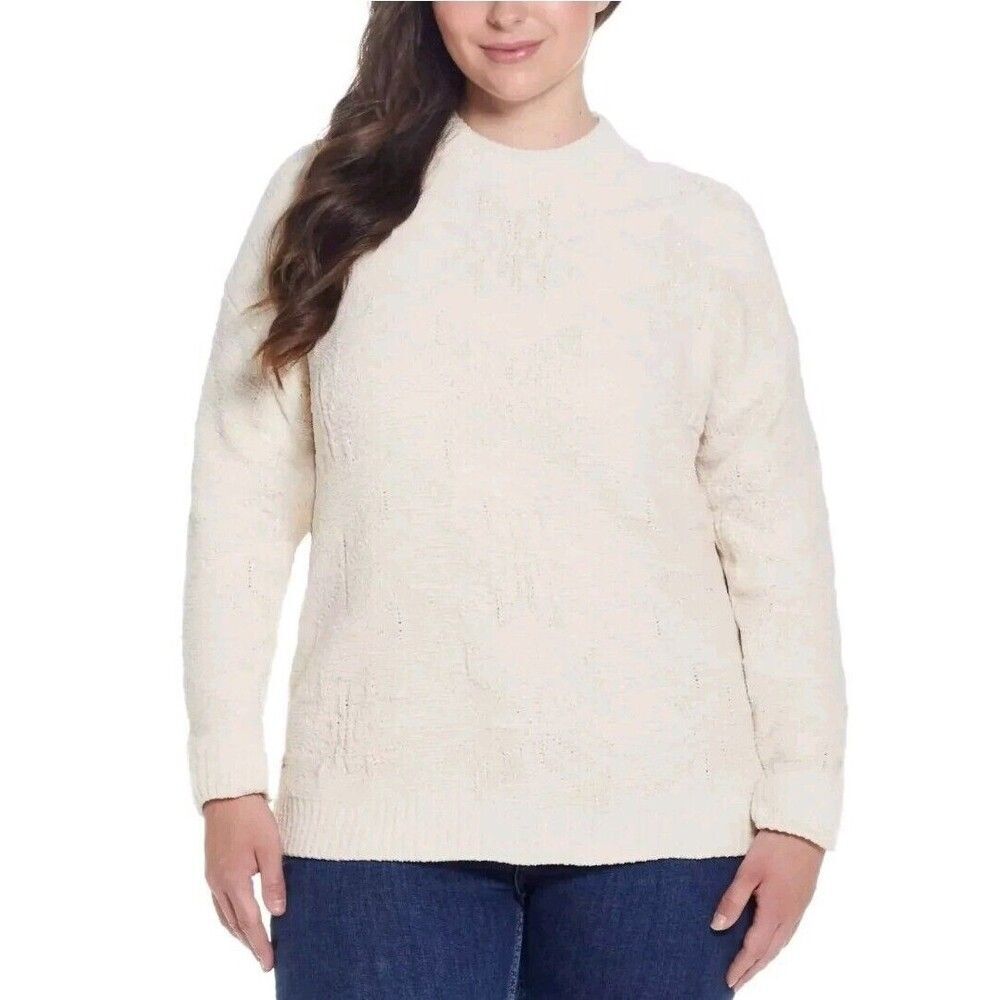 Weatherproof Chenille Holiday Sweater Womens XXL Whitecap Cream Sparkle $60 NWT
